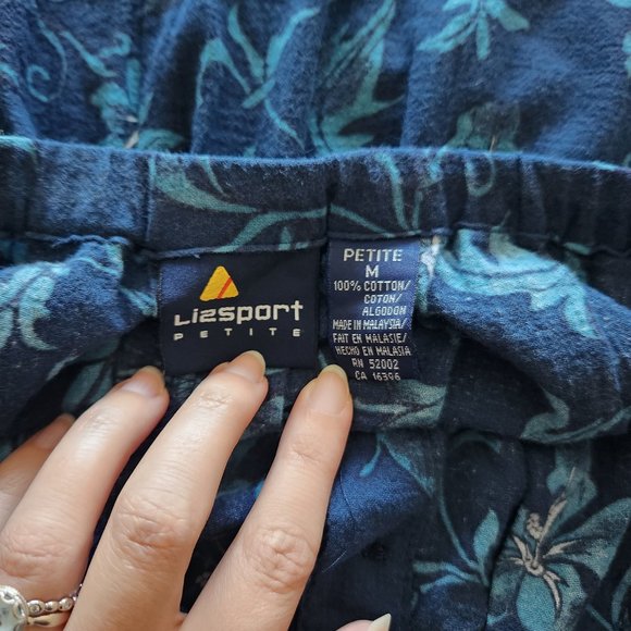 Lizsport Vintage Blue Tropical Floral Print Button Down Midi Skirt Size PM - Picture 13 of 16